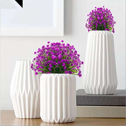 Outdoor Artificial Fake Flowers - 8 Bundles Plastic Flowers Outdoor Plants UV Resistant Faux Flowers for Indoor Outdoor Garden Hanging Porch Window Box Wedding Decor(Fuchsia) - color: Fuchsia, size: 8 Bundles