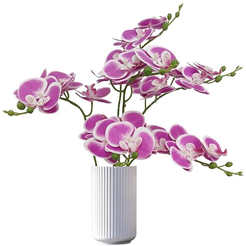 6 Purple Orchid Artificial Flowers Real Touch, 23'' Artificial Faux Realistic Latex Orchid Stem Bouquets, Fake Phalaenopsis Flower for Wedding Home Arrangement Décor (6, Rose red + White Edge) - color: Rose Red + White Edge