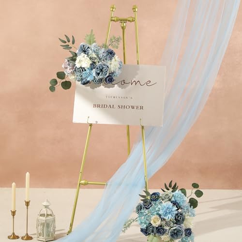 Garisey Artificial Flowers Combo Box Set Dusty Blue Flowers for DIY Wedding Bouquet Arrangements Bridal Shower Party Home Decorations(White Blue Rose) - color: White Blue Rose