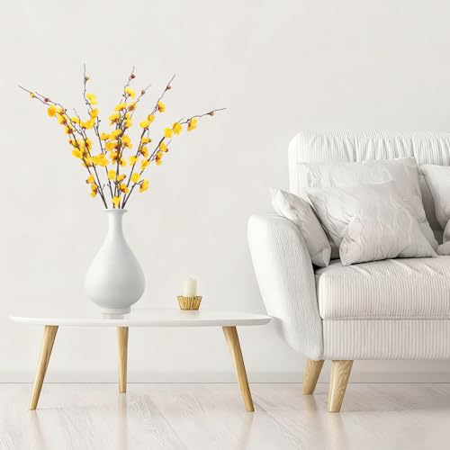 20pcs Yellow Cherry Blossom Branches Artificial Flowers for Winter Spring Indoor Decoration, 22“ Plum Fake Peach Plants for Wedding Home Office Bedroom Party Decor (Yellow, 22in) - color: Yellow, size: 22in