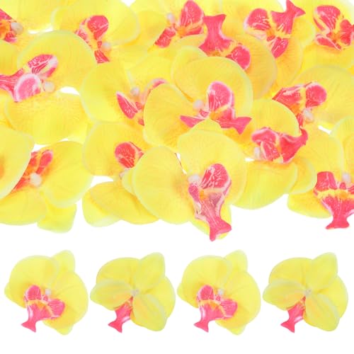M METERXITY 20-Pack Artificial Orchid Flower Heads, Silk Faux Butterfly Flowers Head for Wedding/Bouquet/Bridal/Party Decor, Fake Phalaenopsis Petals Bulk [2.76 Inch, Yellow] - color: Yellow, size: 2.76 Inch