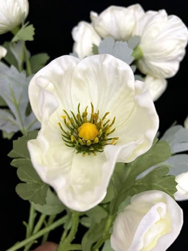 5Pcs Artifical Real Touch PU Anemone Flower Bouquet Room Home Decor (White) - color: White