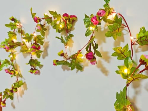 Fantasee Artificial Rose Vine Garland Lights 20 LED 45 Flowers USB Operated Flower Garland Fairy Lights for Wedding Valentine's Day Home Garden Arch Party Birthday Decor (Deep Pink, 6FT) - color: Deep Pink