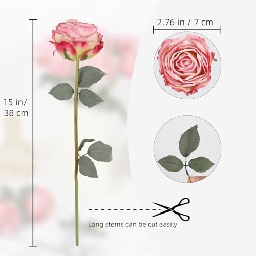 IPOPU 10PCS Hot Pink Roses Artificial Flowers Realistic Fake Flowers Silk Roses with Long Stems for DIY Wedding Bouquet Table Centerpiece Home Party Decor(Hot Pink) - color: Hot Pink