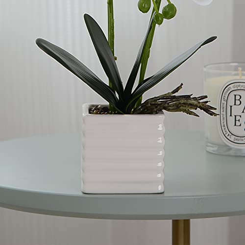 Artificial Orchids for Home Decor Indoor Silver Vase Orchids Artificial Flowers(White） - color: White