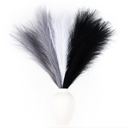 Faux Pampas Grass Decor, 18"/45cm Artificial Pampas Grass Fluffy 6 Stem pompous Flower Arrangement for Boho Home Wedding Decoration (Black,White,Grey) - color: A Black & White & Grey