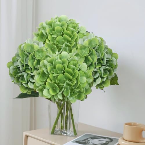 4PCS 25" Green Hydrangea Artificial Flowers Full Latex Faux Hydrangea Flowers, Artificial Flowers Bouquets for Home Decor Party Arrangements Wedding Bouquets - color: Green