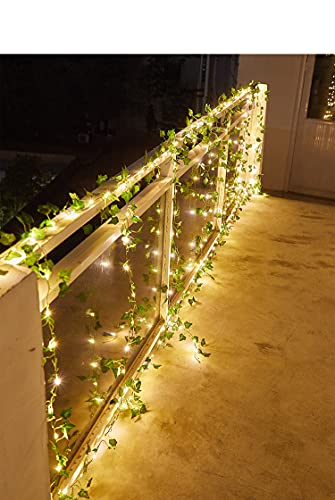 Contatto 2 × 43 Feet Fake Vines with 260 LED Solar Outdoor String Lights, Hanging Fake Ivy Greenery Garland Plants, Artificial Plants, Fake Leaves for Balcony Decor/Outdoor Wall Decor/Garden/Patio - size: 2×43FT Solar Powered