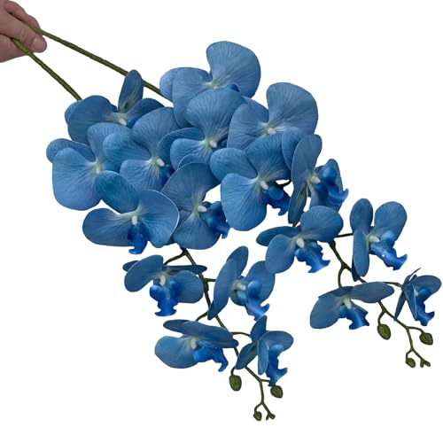 FagusHome Artificial Phalaenopsis Flowers Branches 9 Large Blooms Artificial Orchid Flowers Stem Plants 42 Inches 2 Pcs for Home Wedding Décor (Blue) - color: Blue