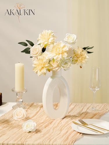 Artificial Flowers Combo Set Creamy Yellow Faux Dahlia Roses DIY Wedding | Flexible wire stems artificial flower set for bridal shower bouquet centerpieces home decor crafts reusable arrangement - color: Creamy Yellow, size: The Minimalist