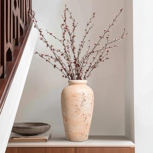 Ceramic Flower Vase, 11 inch Rustic Farmhouse Vase, Pottery Decorative Vases for Home Decor, Living Room, Shelf, Mantle, Entryway, Table Decor, White - color: Rustic White