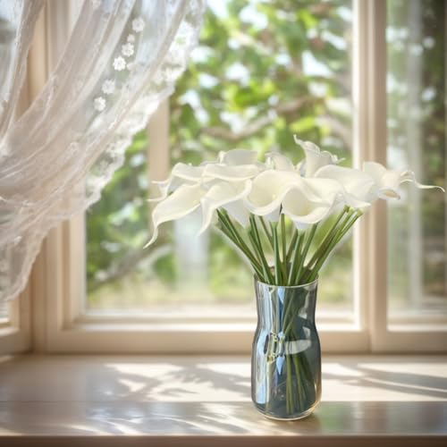 18pcs Real Touch Artificial Calla Lily Flowers for Decoration, Outdoor Wedding Bouquets, Lifelike Faux Flowers for Home, Garden, Party, and Event Decor (White) - color: White