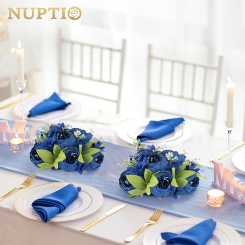 NUPTIO Flower Balls for Centerpieces Wedding: 2 Pcs 9.4 inch Diameter Royal Blue Artificial Flower Ball Arrangement Bouquet Centerpiece for Tables - Fake Peony Flowers for Wedding Decor - color: Royal Blue