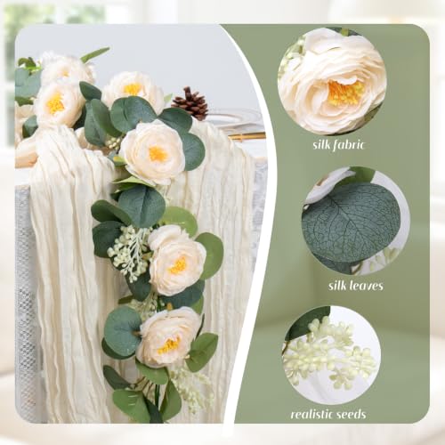 MAKHOT 2PCS Eucalyptus Garland, 6.6Ft Artificial Greenery Garlands Flower Decor, Green Spring Garland Wreath Vines Decorations for Table Home Wedding Mantle Party (Champagne) - color: Champagne-2pcs