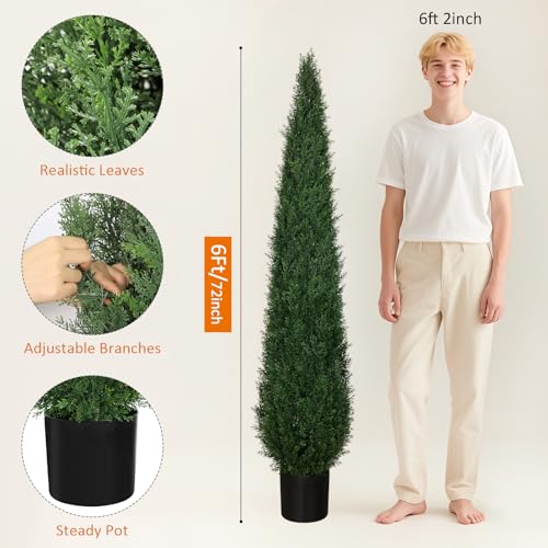 Artificial Cedar Topiary Trees, 6FT Topiary Trees Artificial Outdoor UV Resistant, Realistic Potted Fake Pine Plants Shrubs for Front Porch Home Garden Decor, Set of 2 - size: 6FT (71inch)