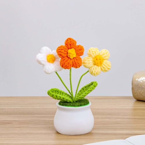 Cute Crochet Flowers for Mom,Handmade Knitted DIY Décor for Car Office Desk & Home Décor,Valentines Birthday Gifts for Women and Coworkers, Mother, Teacher, Graduation, Christmas(Yellow) - color: Tricolor
