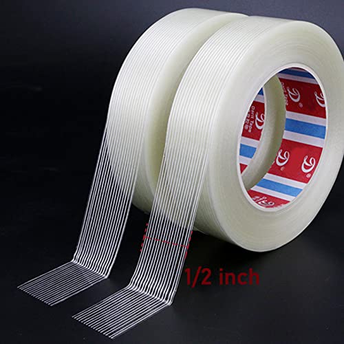 KAIY Strapping Tape, 2 Roll 1/2 inch x 60 yds Packing Tape, Heavy Duty Reinforced Fiberglass Tape, Transparent, Waterproof, 100 lbs per inch Tensile Strength