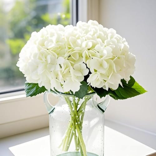 6 Pack White Faux Hydrangea Flowers, Silk Artificial Fake Hydrangea Stems for Wedding Centerpieces, Home Table Decor & Baby Shower Arrangement - color: White，6 Pack