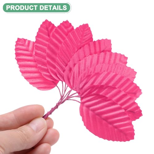 M METERXITY 100-Pack Artificial Silk Leaf, Faux Wire Single Leaves, Fake Flower Leaf with Stem for DIY Bouquet/Wreaths/Wedding/Garland/Party Decorations, Fake Rose Craft Leaves [Rose Red] - color: Rose Red