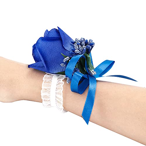 Wrist Corsage, 4 Packs, Royal Blue, Artificial Silk Roses, Hand Flower for Bride Bridesmaid, Perfect for Wedding, Prom, Party - color: Corsage-royal Blue, size: 4 Packs