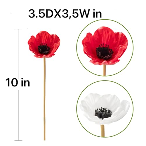 Floral Kingdom Artificial Anemone Poppy Flower,Red Real Touch Latex,10 inch,7Pack,for Home Teble Decor,Wedding Bouquet - color: Red