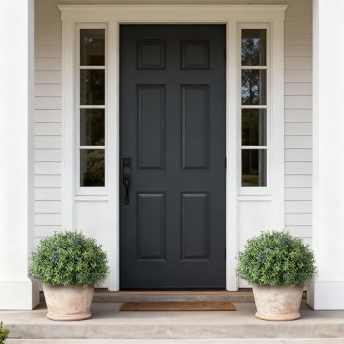 2 Sets Artificial Rosemary Topiary Ball Trees for Front Door - UV Resistant Faux Outdoor Rosemary Bushes, Fake Spring/Summer Greenery Potted Plants for Farmhouse Garden Porch Outside Decor