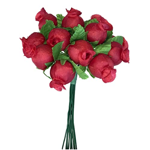 Red Artificial Silk Flower Roses - 12 Mini Bouquets of 12 Rosebuds, 144 Rosebuds Total,4th of July, America 250, Wedding Decor, Bridal Shower Favors, Wreath, Reception Arrangements, Arts and Crafts - color: Red