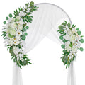 Lisuun Artificial Wedding Arch Flowers with Chiffon Runner, Pack of 3 | Includes 2 Flower Swags, 1 20ft Chiffon Runner and Zip Ties for Wedding Arches, Arbors and Backdrops - color: Pure White & Ivory White