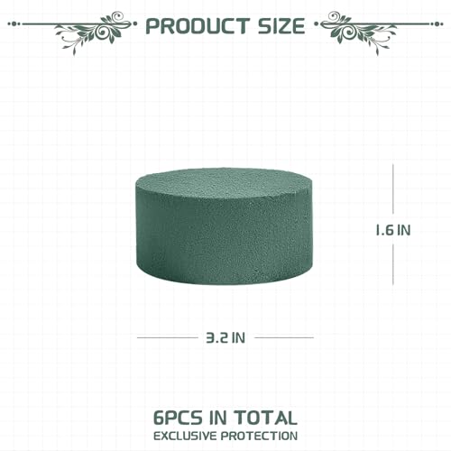 6 Pcs Round Floral Foam Blocks, 3.2 inch Plant Flower Foam, Green Flower Foam for Fresh or Artificial Flower Arrangements, Florist Foam for DIY Crafts, Wedding, Birthdays, Home Decor - color: 6Pcs, size: 3.2"Wx1.6"H