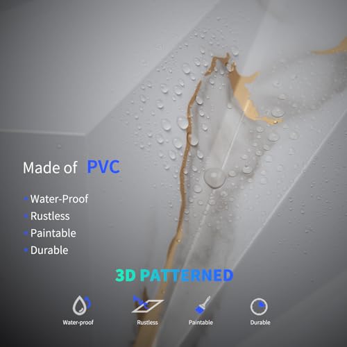 Art3dwallpanels 33 Pack 3D Wall Panel Diamond for Interior Wall Décor, PVC Textured Wall Panels, 12''x12'' Cover 32.Sq.Ft. Gold Veined White - color: Gold Veined White, size: 33 Pack