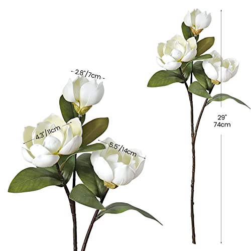 LIUCOGXI 4 Pcs Vintage 12 Heads Artificial Magnolia Flower Foam Long Stem Flower Bouquet with Green Leaves Arrangement for Home Living Room Wedding Bridal Bouquet Bedroom Floor Vase Decoration - color: 4 Pcs White Magnolia