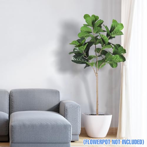E&K 5FT Artificial Fiddle Leaf Fig Tree with Plastic Nursery Pot, Fake Tree Artificial Greenery Plant Faux Trees for Home Office Garden Indoor Outdoor Decor (1 Pack) - color: Fiddle Leaf Fig Tree, size: 5ft