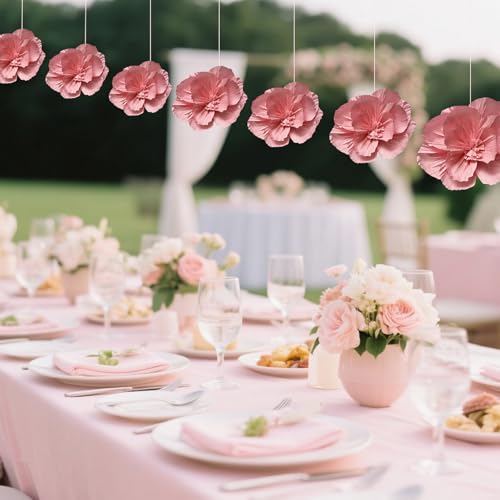BRT Bearingshui Crepe Paper Flowers Decoration for Wall Total 9 Pcs, Artificial Flowers for Wedding Decor,Flower Backdrop Decor, Baby Bridal Shower Birthday Party, Pink 3D Wall Flowers Decor - color: Pink