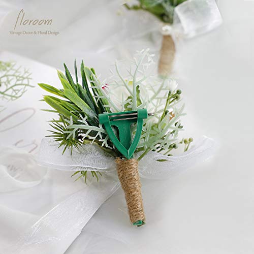 Floroom Set of 6 Ivory Rose Boutonnieres for Best Men Groom Groomsmen White Wedding Prom - color: 6 Boutonnieres
