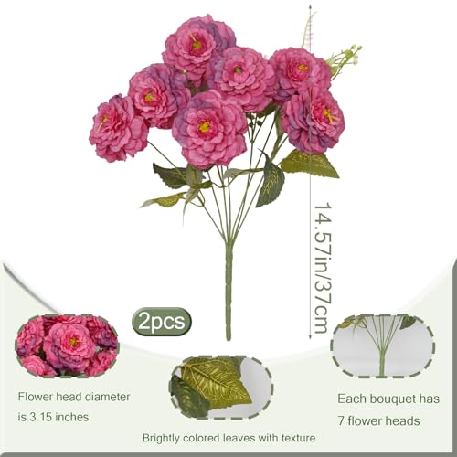 2 Pcs Artificial Flowers Zinnias Silk Flowers with Stems Zinnia Elegans Artificial Flowers for Outdoors Floral Arrangements Table Centerpieces Wedding Party Home Spring Summer Decor Rose Red - color: Rose Red