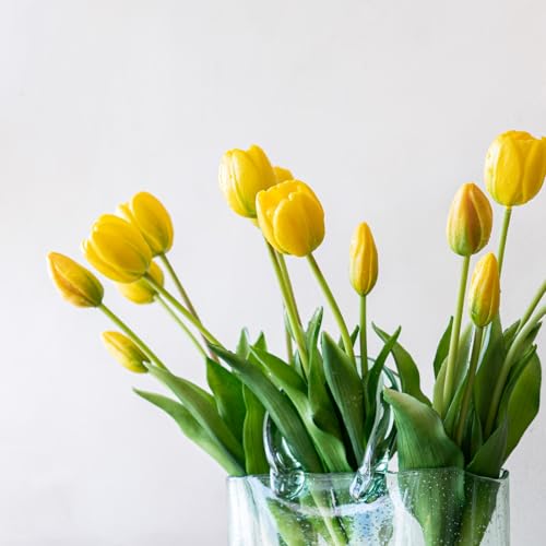 Artificial Tulips Flowers,Soft Touch Latex Bouquet, Fake Tulips,Spring Wedding Home Room Table Centerpiece Decor - color: 15pcs Yellow(no Vase)