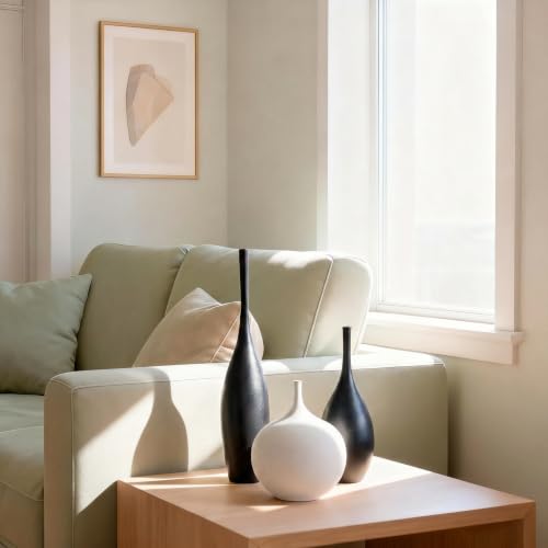 Relexome Black and White Ceramic Vase Modern Wabi-Sabi Flower Vase Set of 3 Decorative Aesthetic Vases for Centerpieces Matte Minimalist Vases for Living Room Table Shelf Home Decor Gift - color: 2black+white