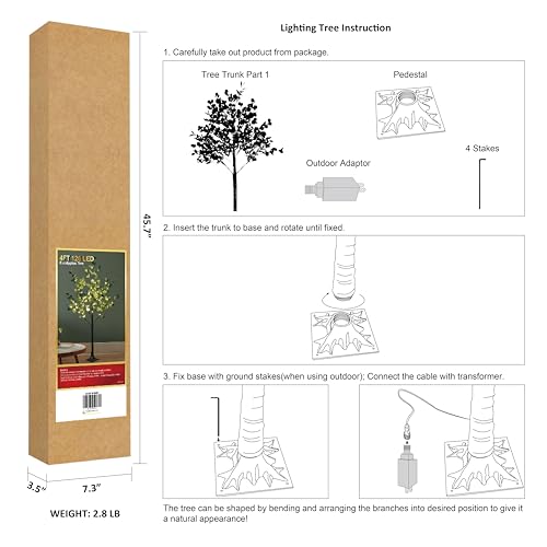 LIGHTSHARE 4FT Lighted Eucalyptus Tree 126L Warm White LED Artificial Greenery with Lights for Wedding Holiday Home Party Decoration Indoor Outdoor - size: 4ft