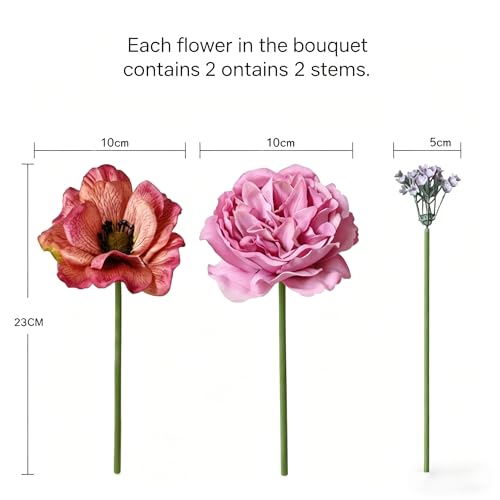 6 Pcs Faux Green Peony Artificial Flowers (No Vase) Look Real,Real Touch Fake Flowers for Outdoors & Indoor Home Decor Wedding Party Gifts DIY Bendable Stem Artificial Plants 11.02"
