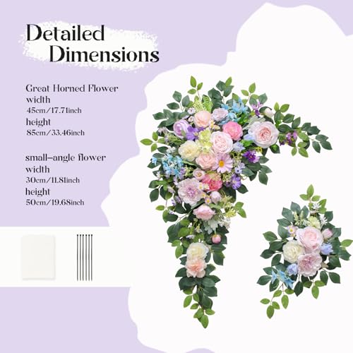 Odouzy Wedding Arch Flowers Kit,Artificial Flower Arch Decor (Set of 3),2pcs Artificial Flower Arrangement with 1pc Sheer Drape for Wedding Decor Reception Backdrop Floral Decorations (Bluish Pink) - color: Bluish Pink