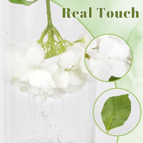 IPOPU Real Touch Hydrangea Artificial Flowers 6pcs Faux Hydrangea Flowers with Short Stems Pure White Latex Flowers for Home Wedding Bouquet Arrangement Babby Shower Party Decoration (Pure White) - color: Pure White