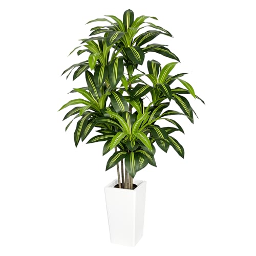 Artificial Dracaena Tree 5FT, Stable Multi-Trunk Fake Tree Indoor with White Tall Planter,Faux Silk Plant for Living Room Office Decor, UV Resistant Realistic Leaves - color: Dracaena Tree Green