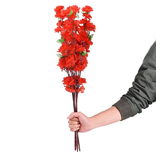 10PCS Artificial Cherry Blossom Branches Silk Spring Peach Blossom Fake Flowers Arrangements for Home Wedding Decoration (Red) - color: Red
