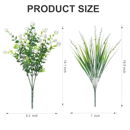 HyeFlora 20 Bundles Artificial Fake Outdoor Plants Flowers for Spring Decoration, UV Resistant Realistic White Plastic Flowers Faux Plant Monkey Grass for Planter Home Garden Porch Patio Window Box - color: 12pcs White Monkey Grass+8pcs White Flowers