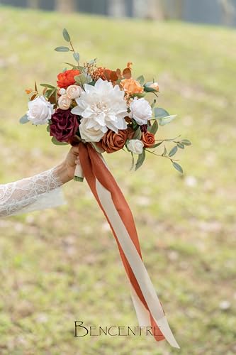 10 Inch Terracotta Bridal Bouquet,Burnt Orange Wedding Bouquet,Bride Bouquets for Wedding Ceremony Anniversary, Party and French Rustic Vintage,Artificial Flowers - color: Terracotta, size: 10 Inch