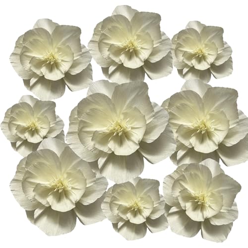 BRT Bearingshui Crepe Paper Flowers Decoration for Wall Total 9 Pcs, Artificial Flowers for Wedding Decor,Flower Backdrop Decor, Baby Bridal Shower Birthday Party, Cream 3D Wall Flowers Decor - color: Cream