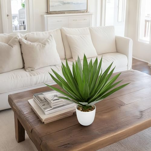 Fake Agave Plants 16 inch Tall Artificial Yucca Plants in White Pot Faux Agave Plant Realistic Fake Plant for Home Decor Office Table Living Room Desk Bathroom Dining Centerpieces Balcony Decor - color: Agave Sisalana