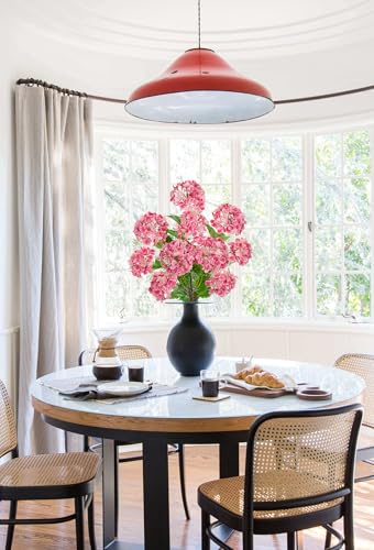 Real Touch Hydrangea Artificial Flowers 19” Tall Artificial Hydrangea Flowers Double-Headed Faux Hydrangeas, Pink Hydrangeas, Realistic Silk Hydrangea for Home Decor Weddings Arrangements-5 Branches - color: Pink