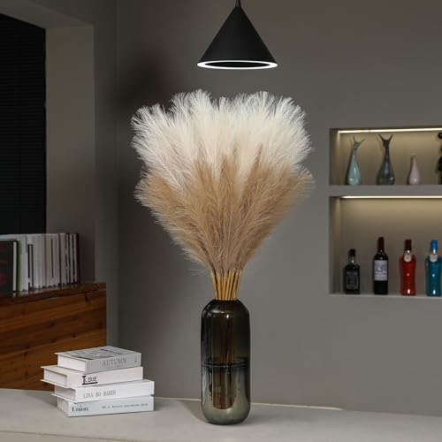 Wertuirk 9 Stems Faux Pampas Grass - 38 Inch Long Fluffy Pompous Grass Bulk, Big Artificial Pompas Floral for Baby Shower Decoration, Wedding Centerpieces and Boho Home Decor (Beige & Taupe) - color: Beige & Taupe