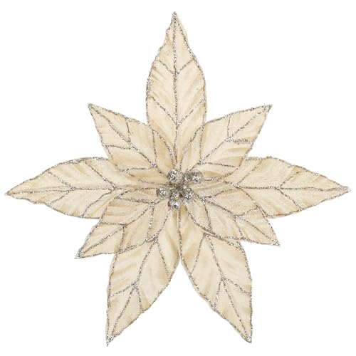 Briful 6 Pack Champagne Glitter Christmas Poinsettia Picks, 13.8'' Artificial Floral Stems with Gold Edges & Sparkle Beads, 9.8'' Blossom Holiday Flower Picks for Tree, Wreath, Table Centerpiece Decor - color: Champagne#354, size: 12'' POINSETTIA / 6PCS